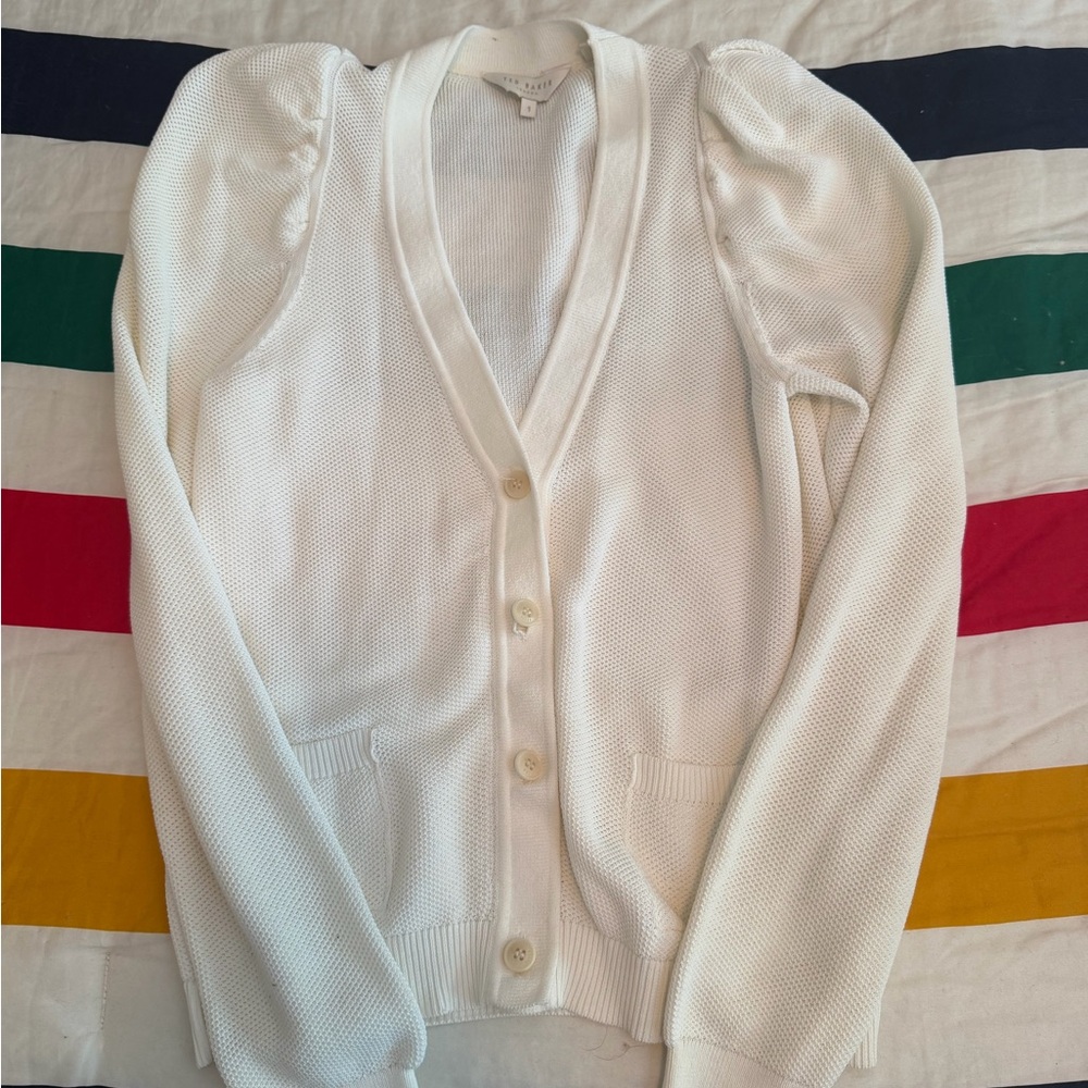 Ted Baker Cream Puff-Sleeve Knit Cardigan